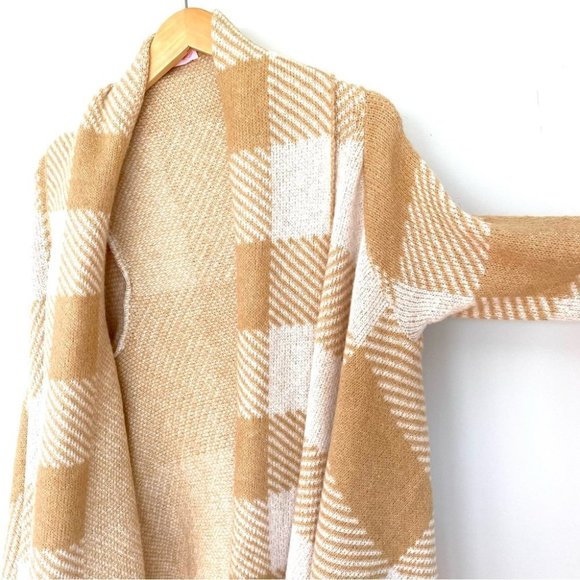 Pink  Lily cardigan with waterfall front, plaid - Picture 2 of 11
